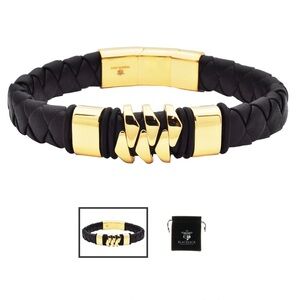 Men’s Genuine Gold Plated Leather Stainless Steel Bracelet BLACKJACK